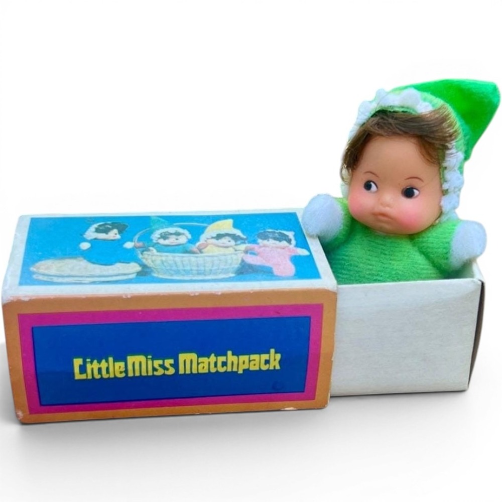 Vintage 1970s Fun World Little Miss Matchpack Green Doll Boxed Matchbox Toy